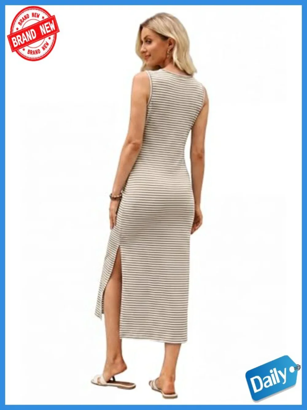 V Neck Sleeveless Wrap Midi Dress with Side Slit Tie Waist